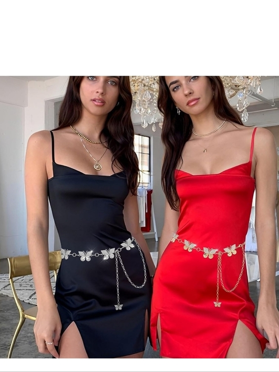 Silver Butterfly Waist Chain Belt - Rhinestone Accent main image 4